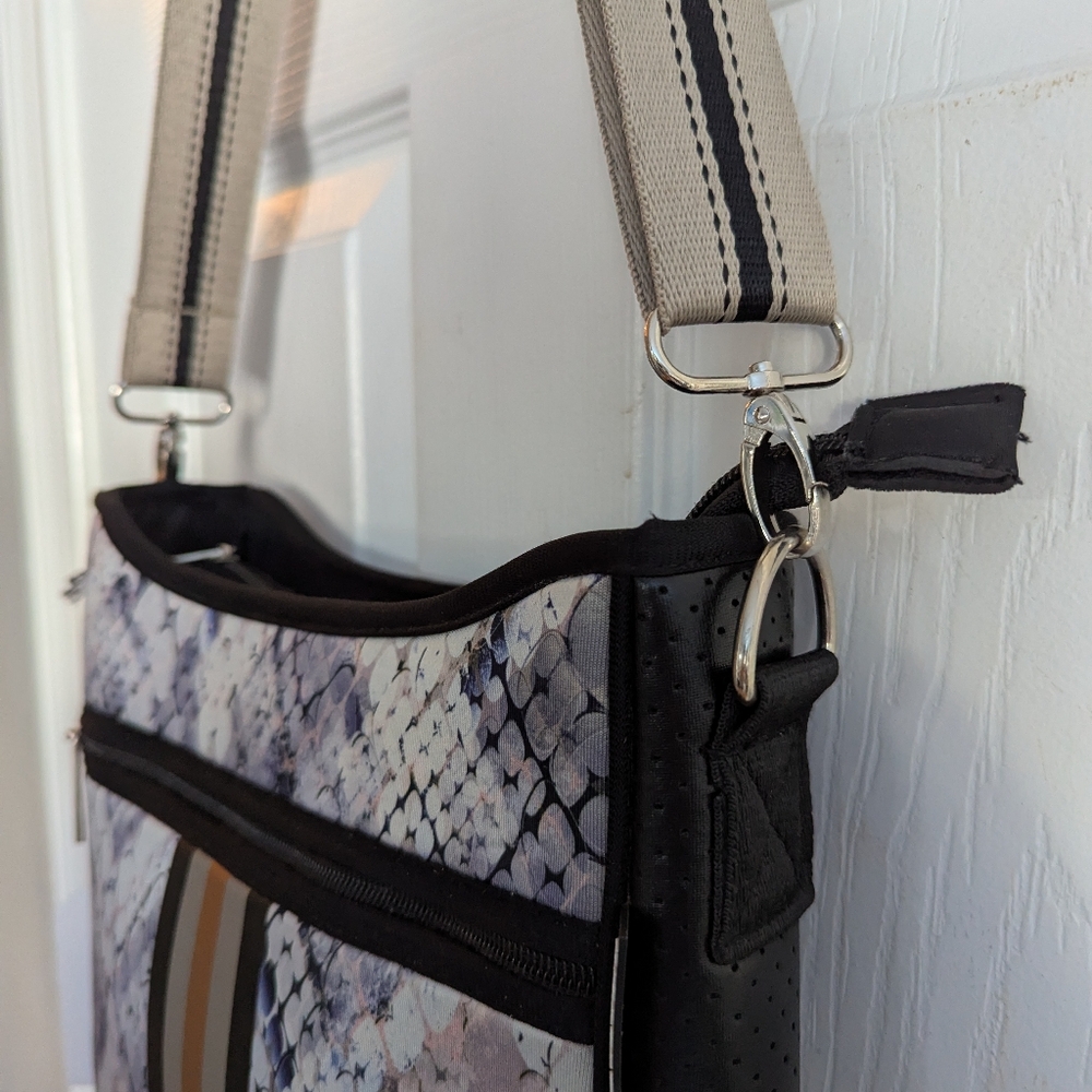 Neoprene Crossbody Bag In Snakeskin print - Interchangeable Straps. - Picture 3 of 5